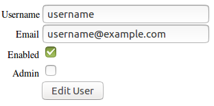 user edit page with checkboxes to define admin and enabled status which can be clickjacked